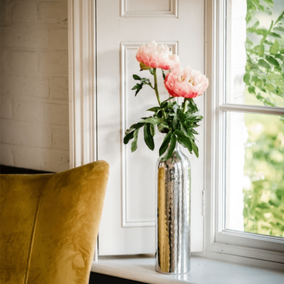 Tulip Vase - Dimpled Design - Polished Hammered Metal Finish - Small