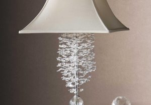 Table Lamp - Chrome - Crystal Dangling Design - Champagne Silk Square Shade