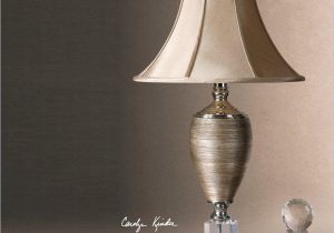 Table Lamp - Chrome & Glass Base - Bronze Silk Round Shade