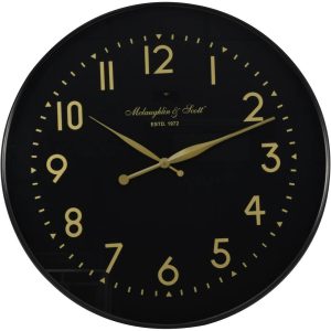 Wall Clock - Round - Black & Gold Finish - Metal - Battery Operated