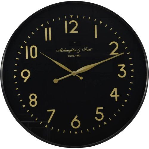 Wall Clock - Round - Black & Gold Finish - Metal - Battery Operated