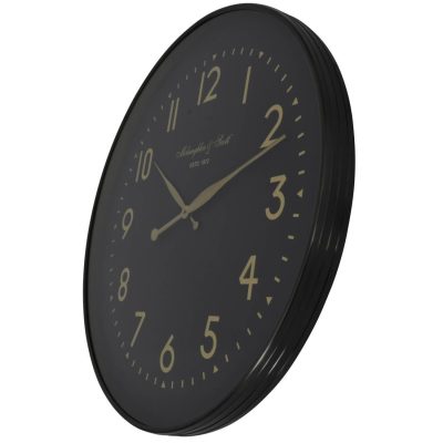 Wall Clock – Round – Black & Gold Finish – Metal – Battery Operated