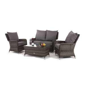 Garden Sofa Set - 4 Piece - 4 Seat - Grey Cushions - Grey Poly Weave