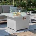 2 Seat Sofa Set - Fire Pit Table - 2 Armchairs All Weather Fabric - White Surround