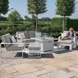 2 Seat Sofa Set - Fire Pit Table - 2 Armchairs All Weather Fabric - White Surround