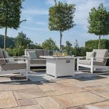 2 Seat Sofa Set - Fire Pit Table - 2 Armchairs All Weather Fabric - White Surround