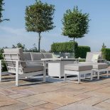 5 Seat Sofa Set - Fire Pit Table - 2 Bench's 2 Chairs - All Weather Fabric - White Surround