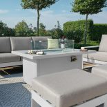 5 Seat Sofa Set - Fire Pit Table - 2 Bench's 2 Chairs - All Weather Fabric - White Surround