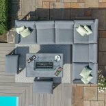 6 Seat Corner Sofa Set - Fire Pit Table - 2 Bench's - All Weather Fabric - Grey Surround