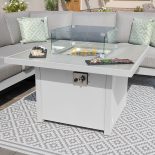 5 Seat Corner Sofa Set - Fire Pit Table - 2 Bench's - All Weather Fabric - White Surround