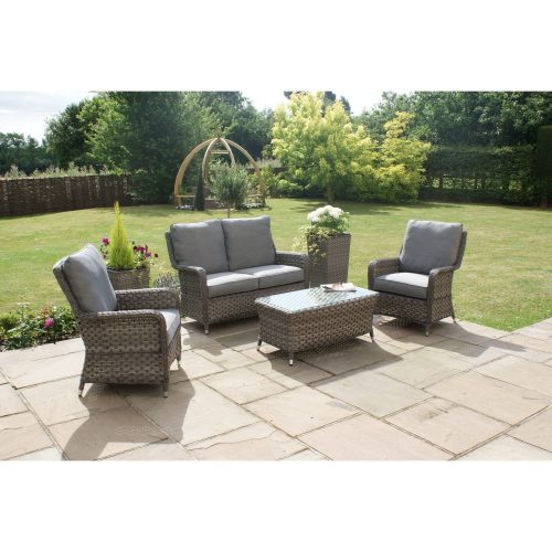 Garden Sofa Set - 4 Piece - 4 Seat - Grey Cushions - Grey Poly Weave