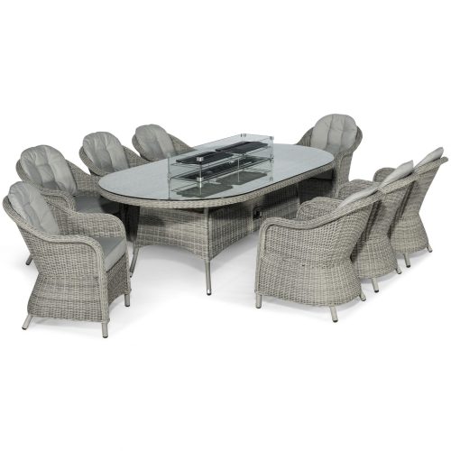 KIT-OX-230-OFP-HC - 8 Seat Oval Fire Pit Garden Dining Set - Grey Polyweave - Heritage Chairs