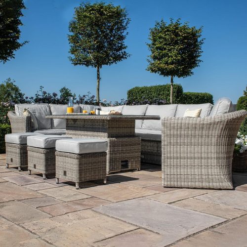 KIT-OXF-203064-R - Garden Corner Sofa Set - Ice Bucket - Rising Table - 3 Stools - Grey Poly Weave