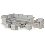 KIT-OXF-203064-R - Garden Corner Sofa Set - Ice Bucket - Rising Table - 3 Stools - Grey Poly Weave