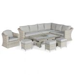 KIT-OXF-203064-R - Garden Corner Sofa Set - Ice Bucket - Rising Table - 3 Stools - Grey Poly Weave