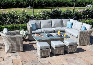 KIT-OXF-203064-R - Garden Corner Sofa Set - Ice Bucket - Rising Table - 3 Stools - Grey Poly Weave
