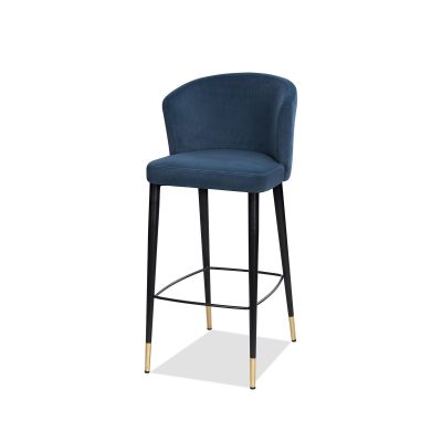 Bar Stool - Black Legs & Gold Tipped - Cobalt Blue Velvet Finish
