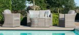 4 Seater Garden Fire Pit Sofa Set - Fire Pit Coffee Table - 2 Chairs - Grey Poly Weave