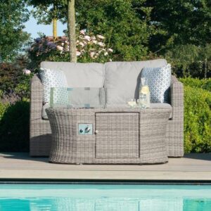 4 Seater Garden Fire Pit Sofa Set - Fire Pit Coffee Table - 2 Chairs - Grey Poly Weave