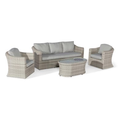 5 Seater Garden Fire Pit Sofa Set – Fire Pit Coffee Table – 2 Chairs – Grey Poly Weave
