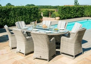 KIT-OX-230-OFP-VC - 8 Seat Oval Fire Pit Garden Dining Set - Grey Polyweave - Venice Chairs
