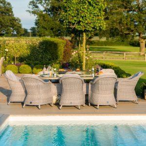 KIT-OX-230-OFP-HC - 8 Seat Oval Fire Pit Garden Dining Set - Grey Polyweave - Heritage Chairs