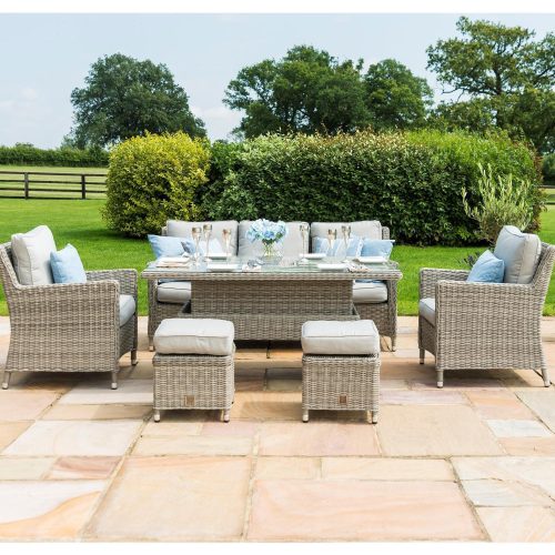 OXF-V-205514 - 3 Seat Sofa Dining Set - Rising Table - 2 Armchairs - Ice Bucket - Grey Polyrattan