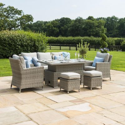 3 Seat Sofa Dining Set – Rising Table – 2 Armchairs – Ice Bucket – Grey Polyrattan