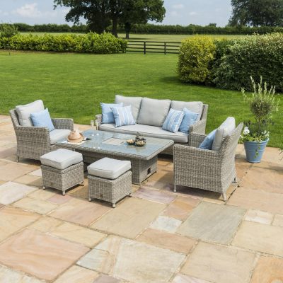 OXF-V-205514 - 3 Seat Sofa Dining Set - Rising Table - 2 Armchairs - Ice Bucket - Grey Polyrattan