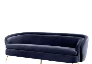 Curved Sofa - Brushed Brass Finish Legs - Midnight Blue Velvet