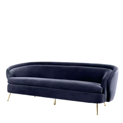 Curved Sofa - Brushed Brass Finish Legs - Midnight Blue Velvet