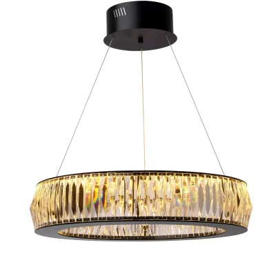 Chandelier – Cut Clear Crystal Finish – Black Finish Metal Surround – Small