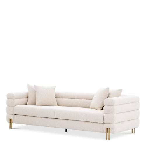 Sofa in Bouclé Cream - 4 Seat - Deep Ribbed - Brushed Brass Legs