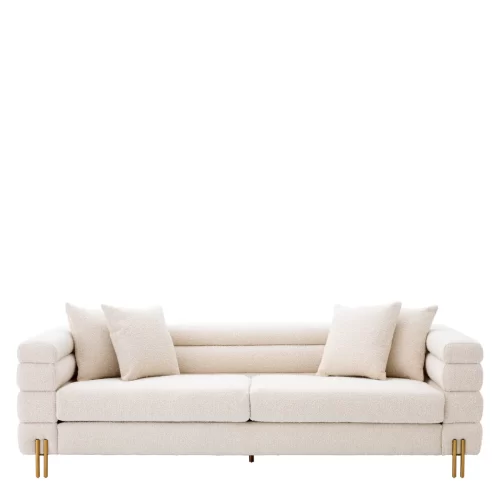 Sofa in Bouclé Cream - 4 Seat - Deep Ribbed - Brushed Brass Legs