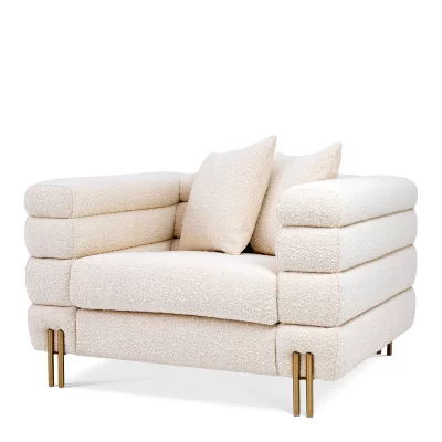 Occasional Chair Bouclé Cream – Deep Ribbed – Brushed Brass Legs