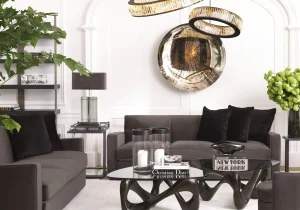 Chandelier - Cut Clear Crystal Finish - Black Finish Metal Surround - Large