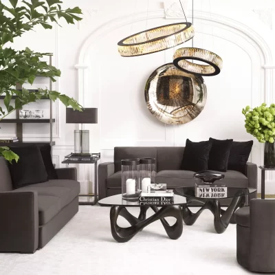 Chandelier - Cut Clear Crystal Finish - Black Finish Metal Surround - Large