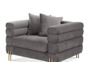 Occasional Chair - Deep Ribbed - Brushed Brass Finish Legs - Savona Grey Velvet