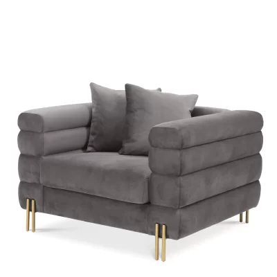 Occasional Chair - Deep Ribbed - Brushed Brass Finish Legs - Savona Grey Velvet