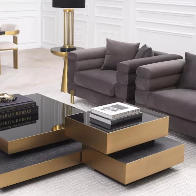 Occasional Chair – Deep Ribbed – Brushed Brass Finish Legs – Savona Grey Velvet