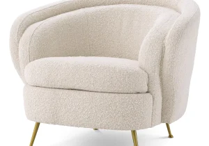 Occasional Chair - Brushed Brass Finish Legs - Cream Bouclé Fabric
