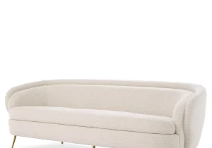Curved Sofa - Brushed Brass Finish Legs - Cream Bouclé Fabric