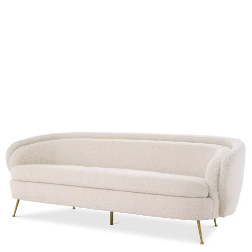 Curved Sofa - Brushed Brass Finish Legs - Cream Bouclé Fabric