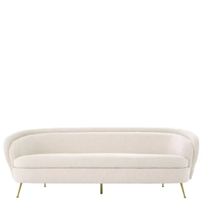 Curved Sofa – Brushed Brass Finish Legs – Cream Bouclé Fabric