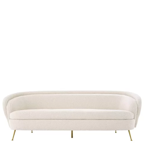 Curved Sofa - Brushed Brass Finish Legs - Cream Bouclé Fabric