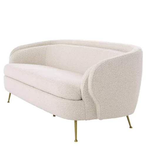 Curved Sofa - Brushed Brass Finish Legs - Cream Bouclé Fabric