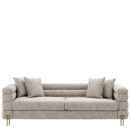 4 Seater Sofa - Deep Ribbed - Brushed Brass Finish Legs - Mademoiselle Beige Fabric