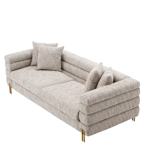 4 Seater Sofa - Deep Ribbed - Brushed Brass Finish Legs - Mademoiselle Beige Fabric