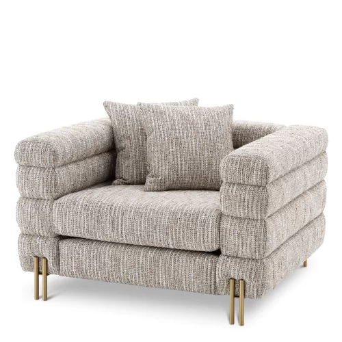 Occasional Chair - Deep Ribbed - Brushed Brass Finish Legs - Mademoiselle Beige Fabric