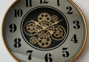 Wall Clock - Round - Centre Moving Cogs - Champagne Gold & Mirrored Finish